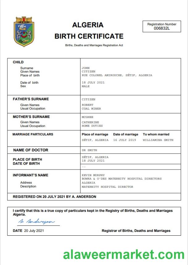 Algeria vital record birth certificate Word